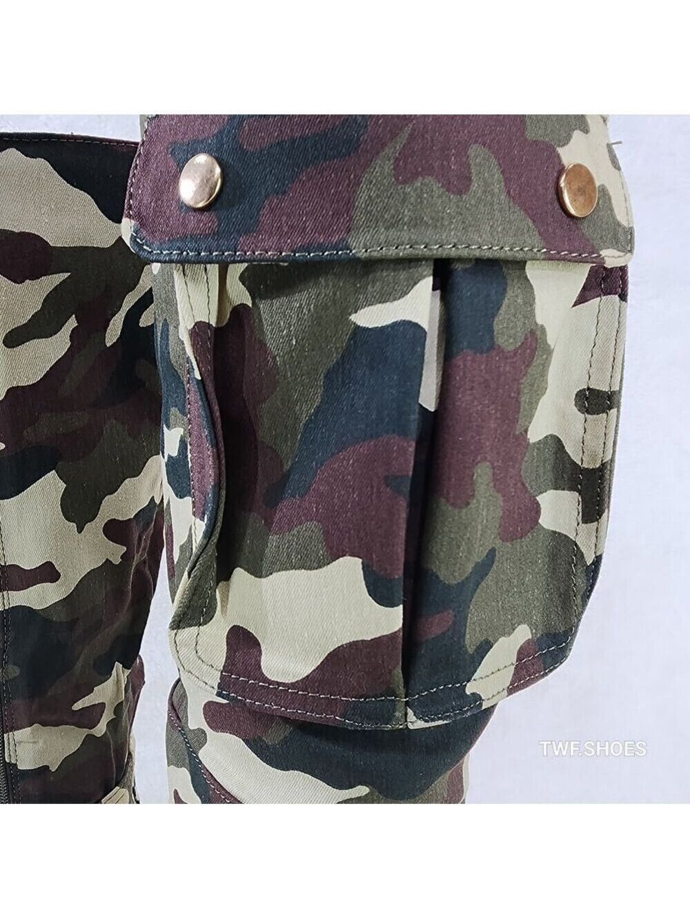 Army Girlz Canvas Camouflage Camo Cargo Knee High Stiletto Heel Boots - Picture 10 of 12